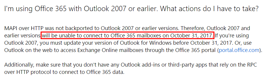 Office 365 將於2017年10月31日停止支援 RPC over HTTP